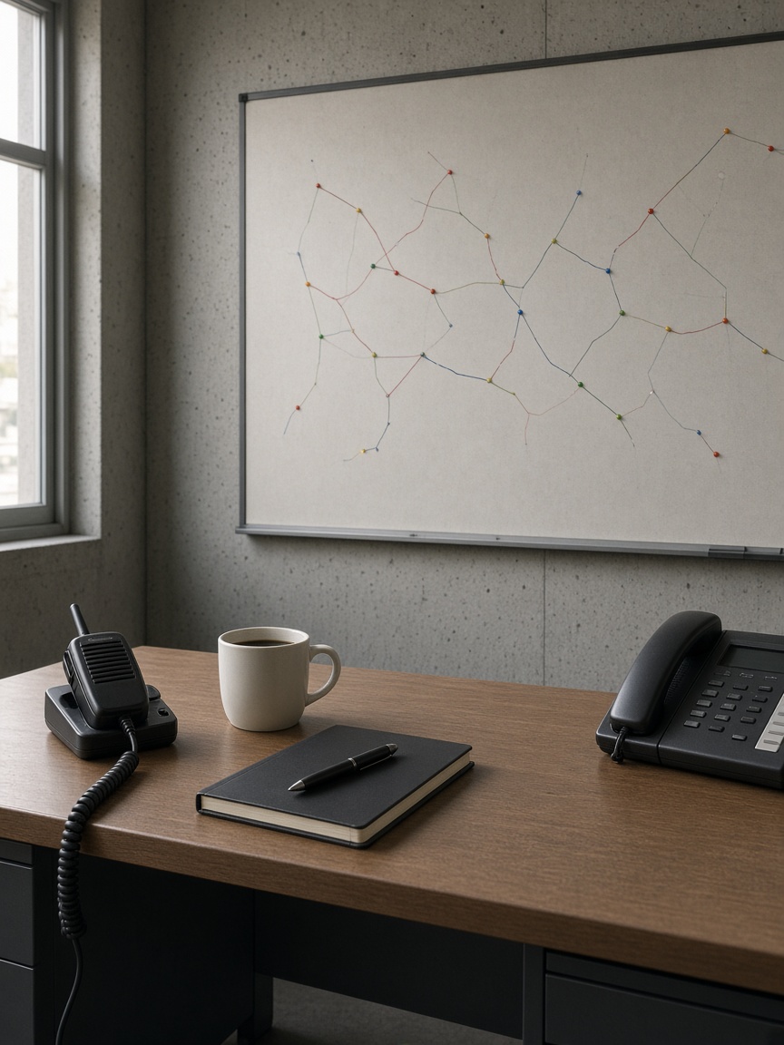 Dispatch desk with a radio and route board